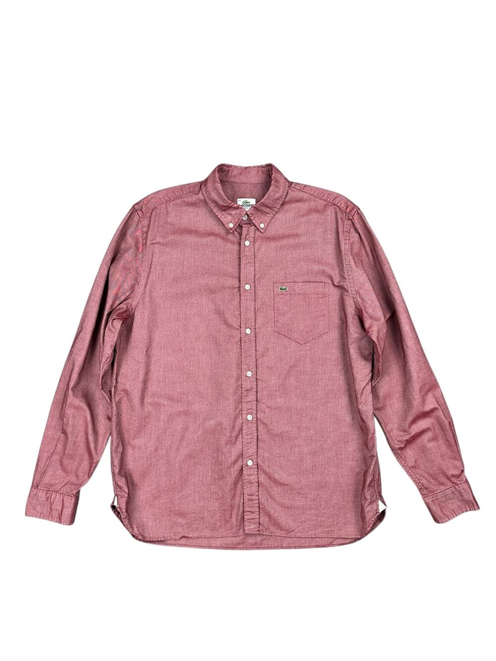 Lacoste Classic Fit Long Sleeve Chambray Shirt Dark Red — Size 42 (Large)